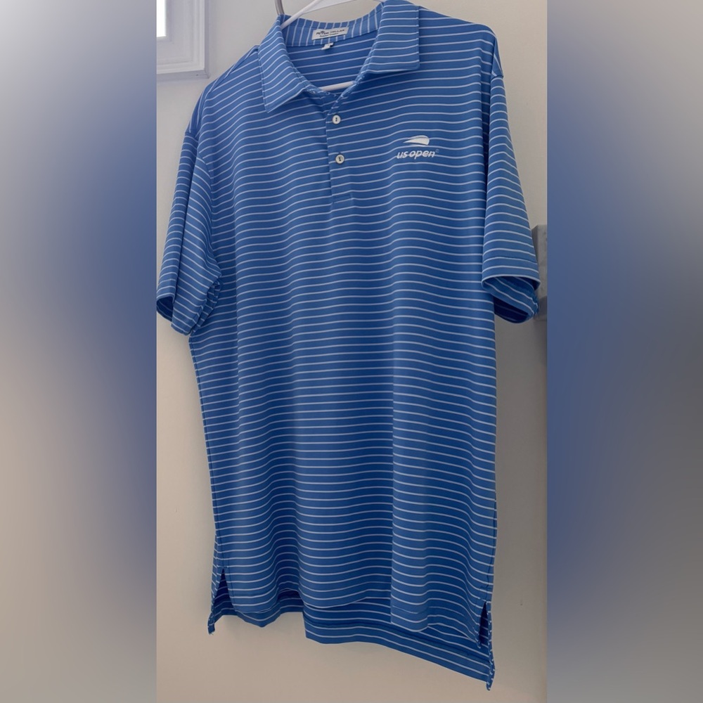 Peter Millar Summer Comfort US Open Polo Shirt Blue Stripe Size L